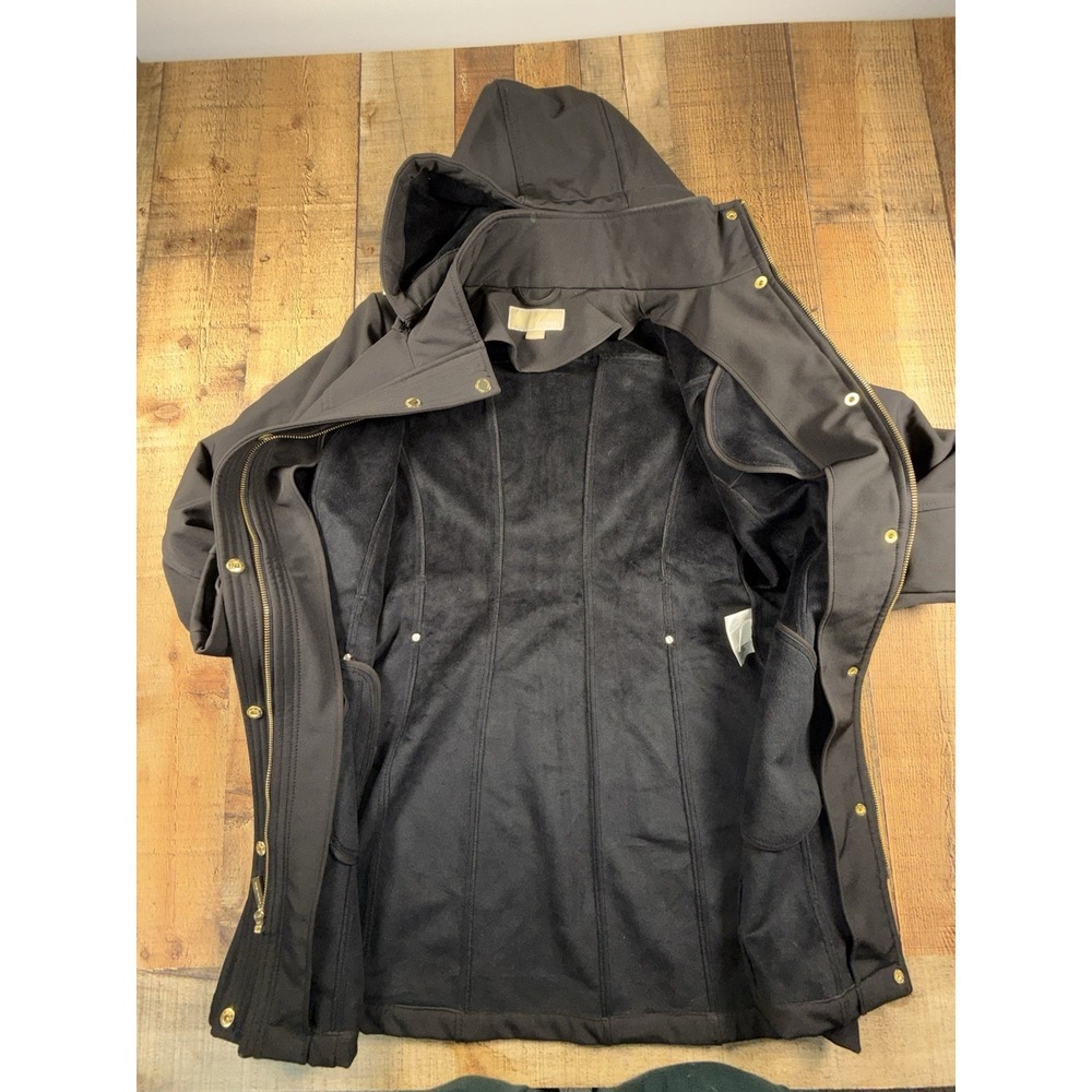 Michael Kors Women Black Utility Jacket Full Zip Hooded Gold Hardware Size M - Picture 5 of 8